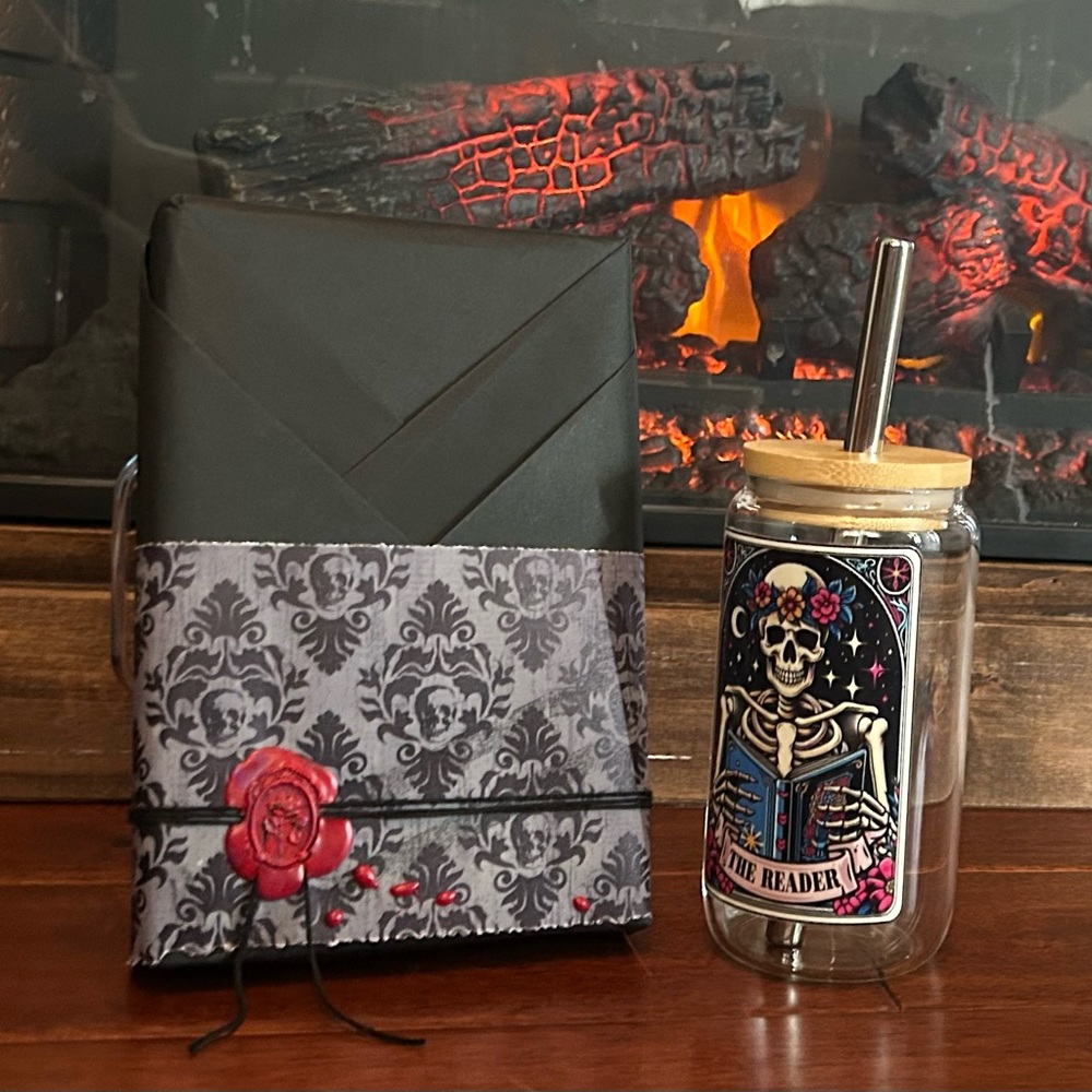 💀DARK EDITION YA FANTASY Blind Date Book GIFT BOX w/ glass tumbler and Tote etc.